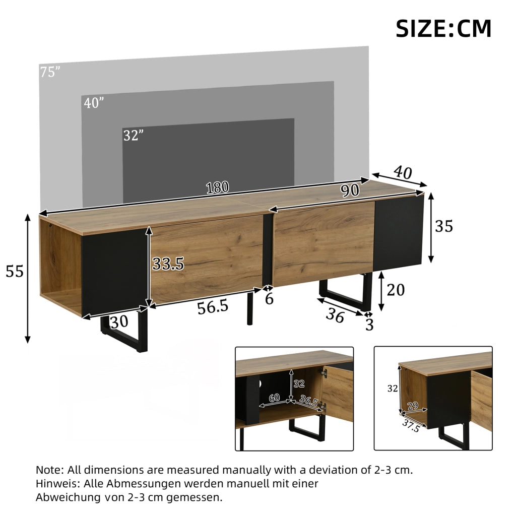 Mobile TV Lowboard ¨C MINIMAL ¨C Rovere/Bianco, 2 Ante, 180x40x55 cm