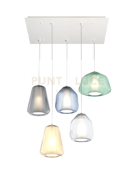 SOSPENSIONE BIANCO 5 LUCI RETTANGOLARE VETRI (ALPHA VE) (BETA TR + BL) (GAMMA FU + AM) 1176BI-S5 R ABG-MC