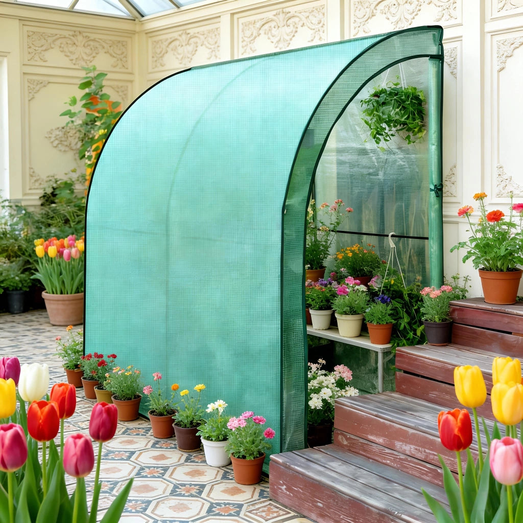 Serra a tunnel per esterni con 2 porte apribili e tetto semicircolare in acciaio e PE verde 200 × 100 × 210 cm