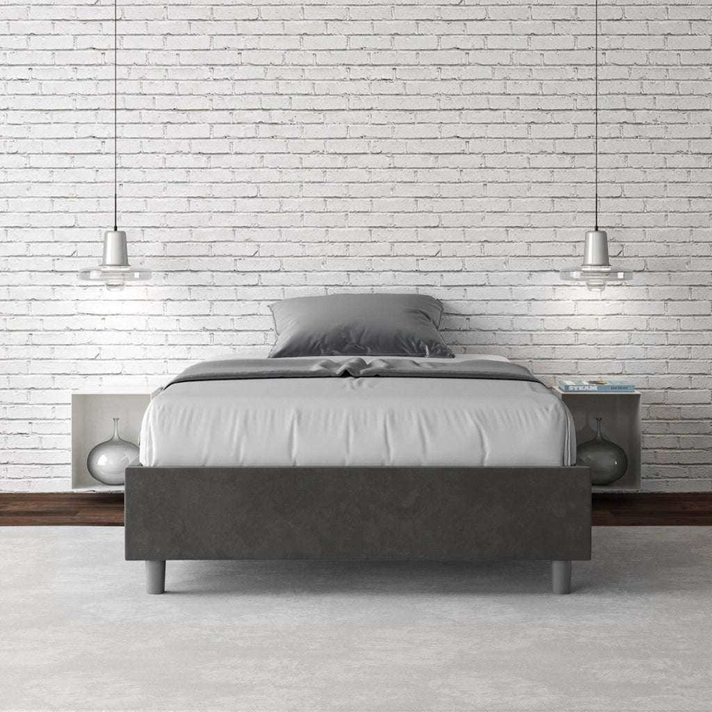 BS COM Letto una piazza e mezza con rete imbottito 120x190 microfibra grigio