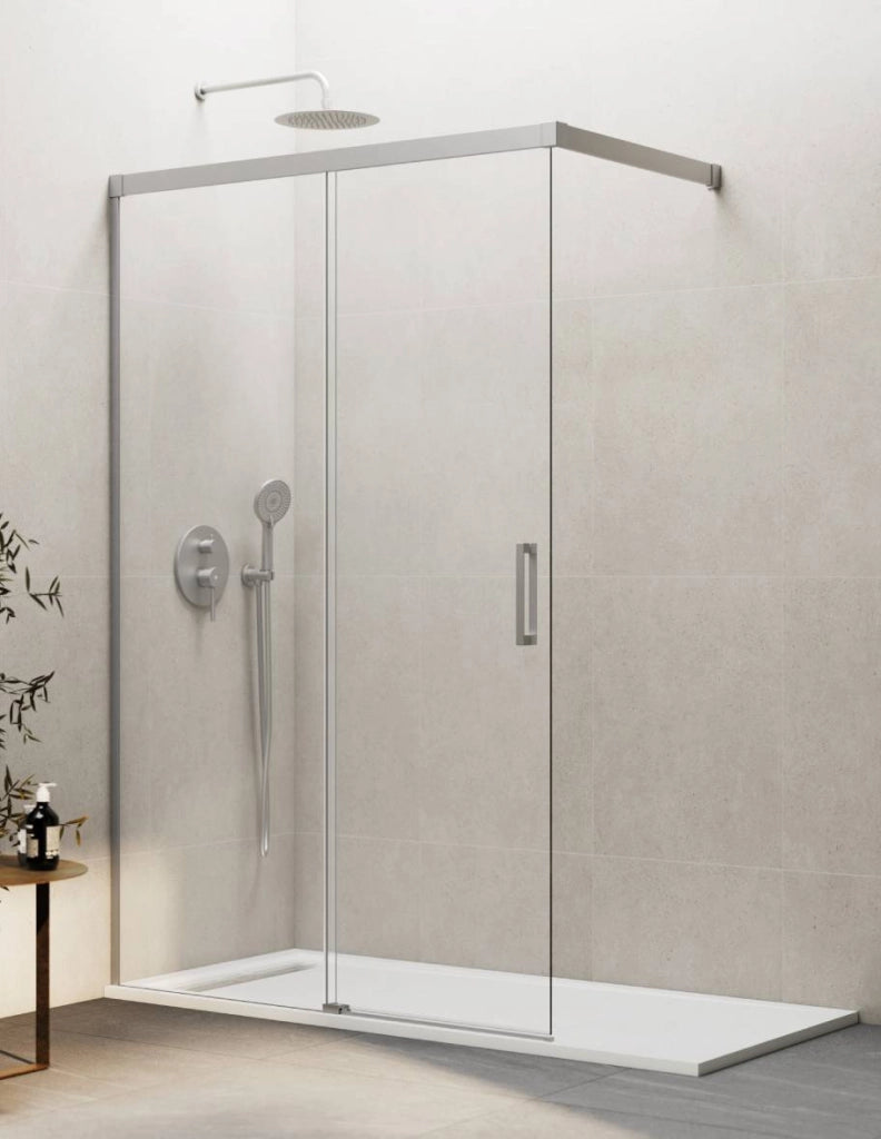 Porta doccia scorrevole 1+1 THALASSA (BASIC) walk-in 140 cm Profilo Nichel vetro trasparente