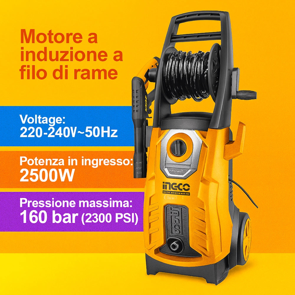 Idropulitrice elettrica 2500w 160bar inclusi accessori pulizia sporco