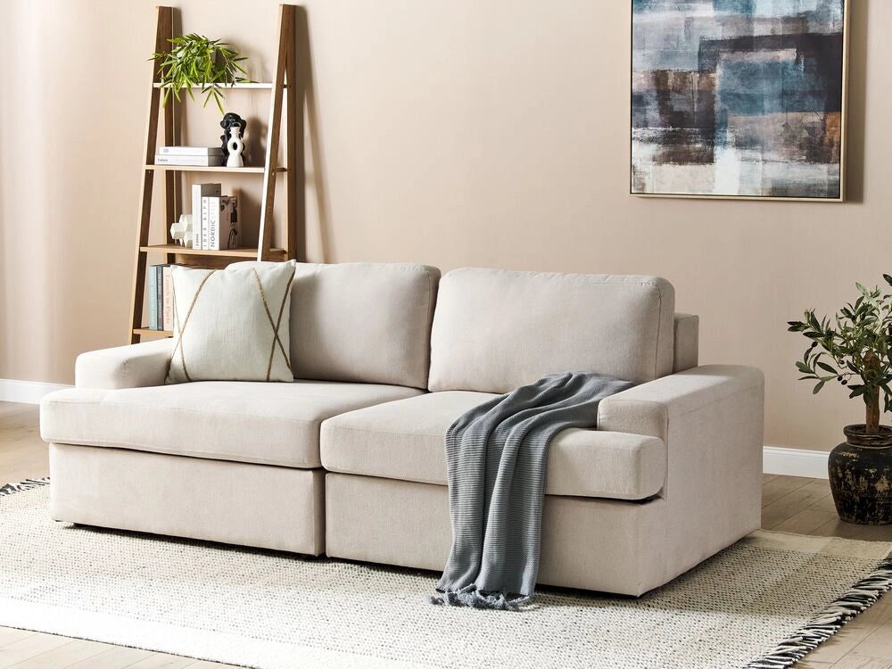 Divano Beige Tessuto Imbottito 3 Posti Schienale Imbottito Spesso Divano Soggiorno Classico