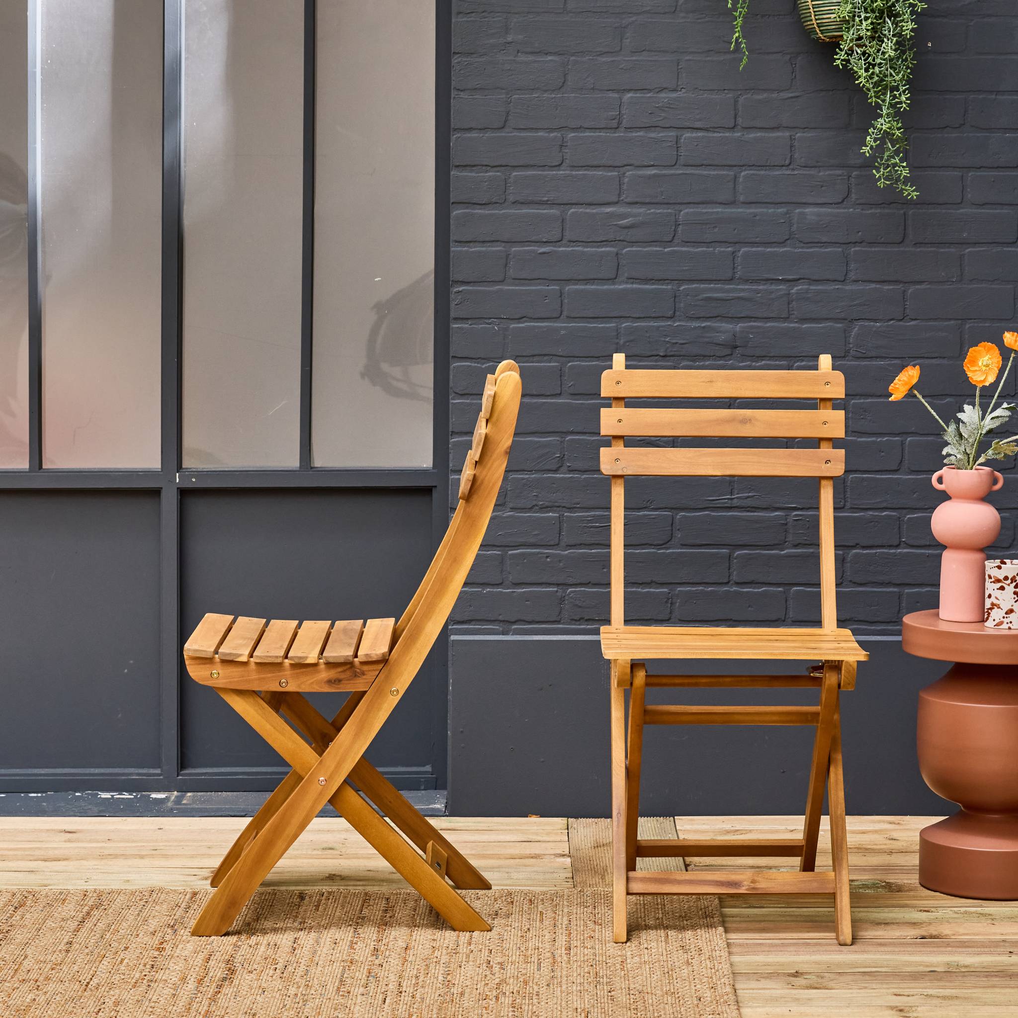 Set di 2 sedie da giardino pieghevole in acacia, marrone naturale