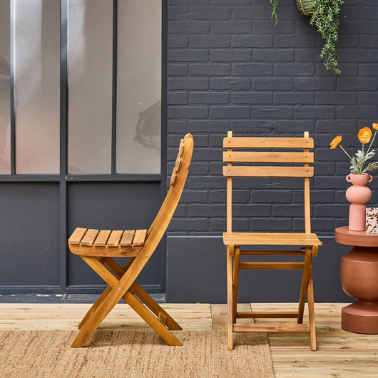 Set di 2 sedie da giardino pieghevole in acacia, marrone naturale
