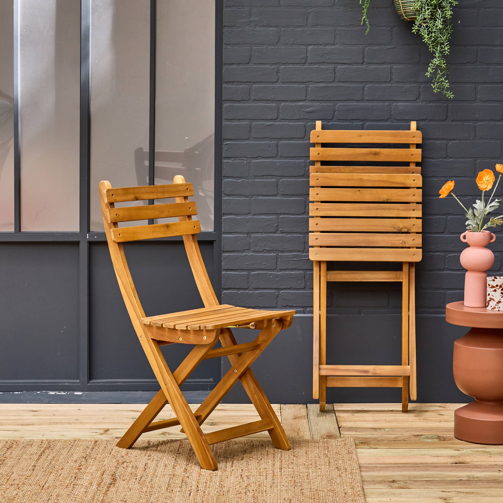 Set di 2 sedie da giardino pieghevole in acacia, marrone naturale