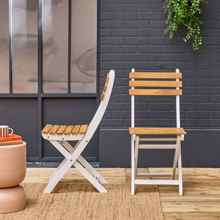 Set di 2 sedie da giardino pieghevole in acacia, bianco