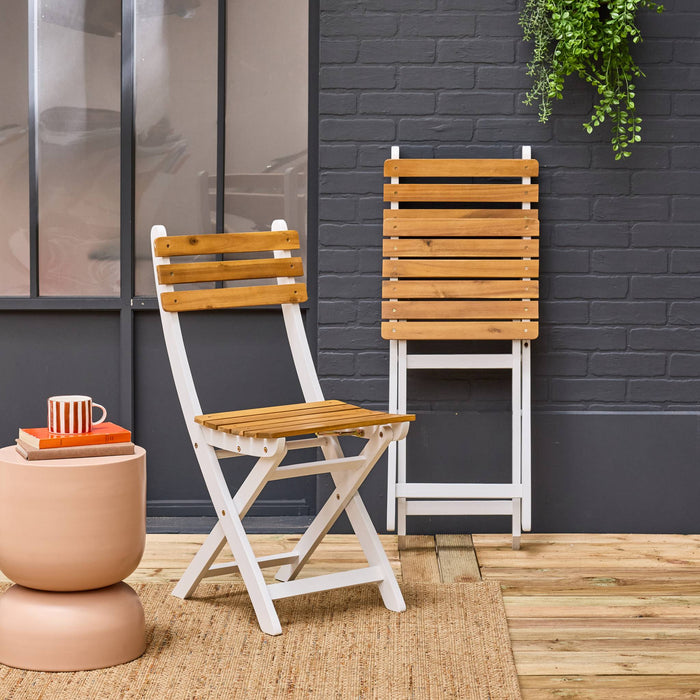 Set di 2 sedie da giardino pieghevole in acacia, bianco