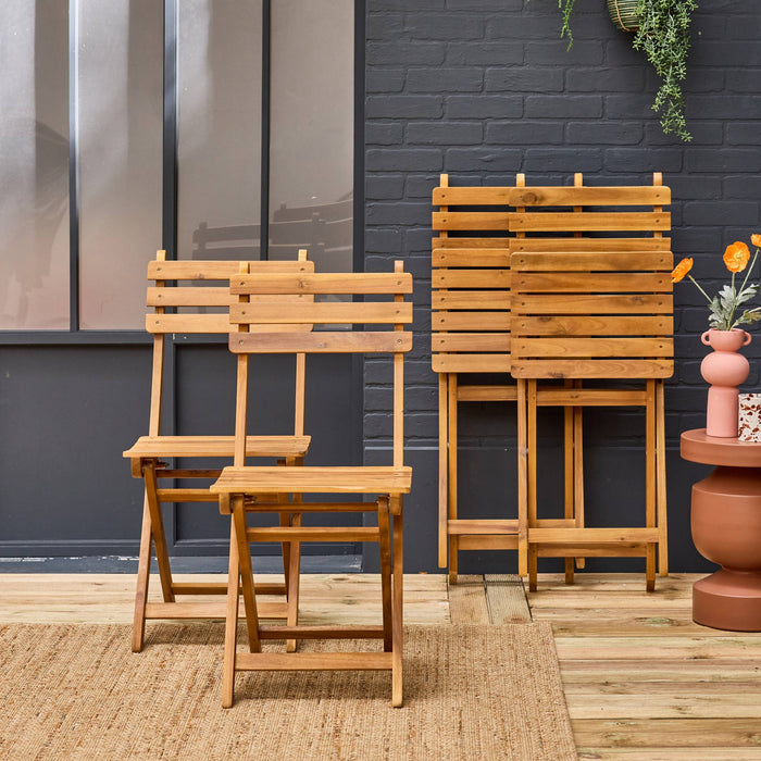 Set di 4 sedie da giardino pieghevole in acacia, marrone naturale