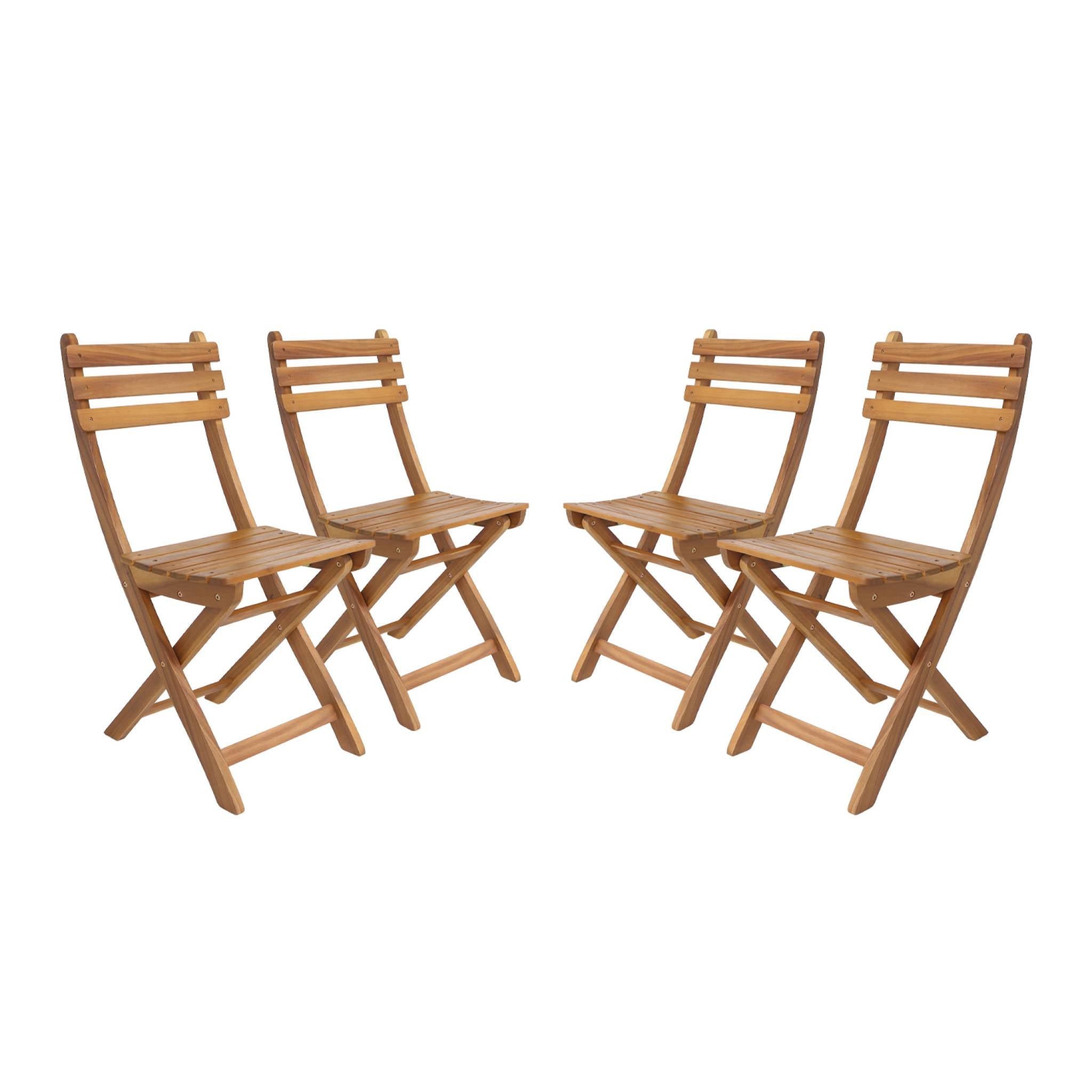 Set di 4 sedie da giardino pieghevole in acacia, marrone naturale