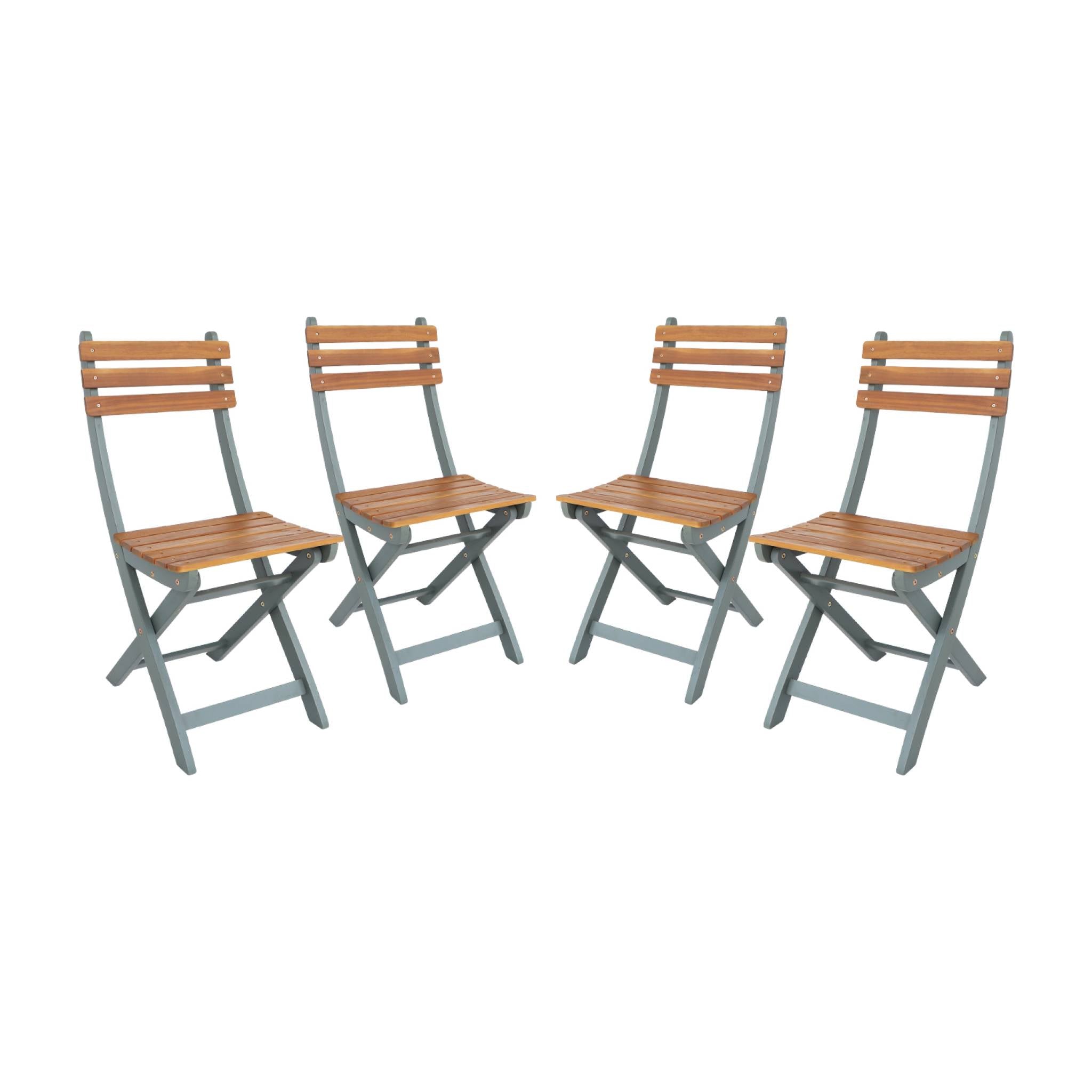 Set di 4 sedie da giardino pieghevole in acacia, verde kaki