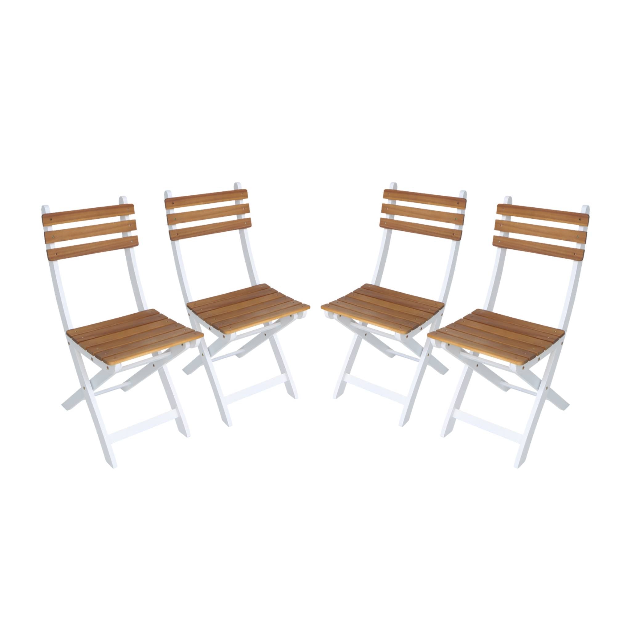 Set di 4 sedie da giardino pieghevole in acacia, bianco