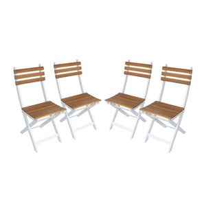 Set di 4 sedie da giardino pieghevole in acacia, bianco