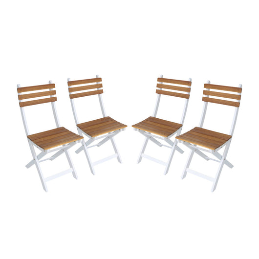 Set di 4 sedie da giardino pieghevole in acacia, bianco