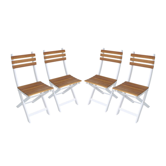 Set di 4 sedie da giardino pieghevole in acacia, bianco