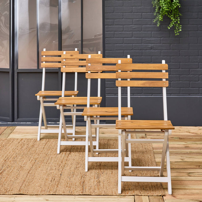 Set di 4 sedie da giardino pieghevole in acacia, bianco