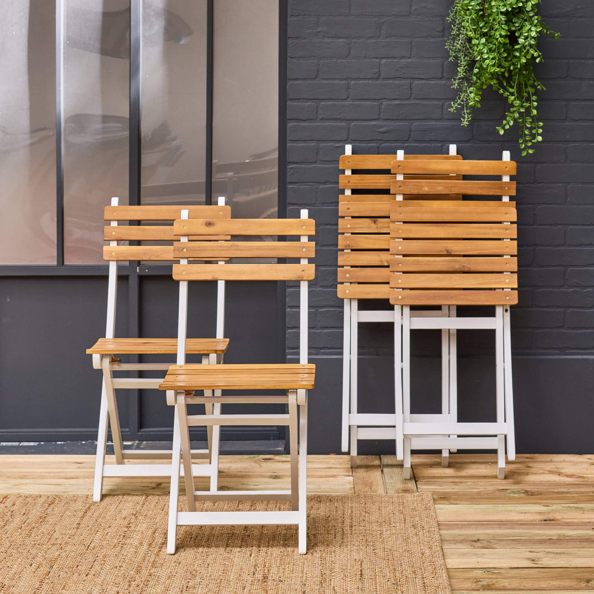 Set di 4 sedie da giardino pieghevole in acacia, bianco