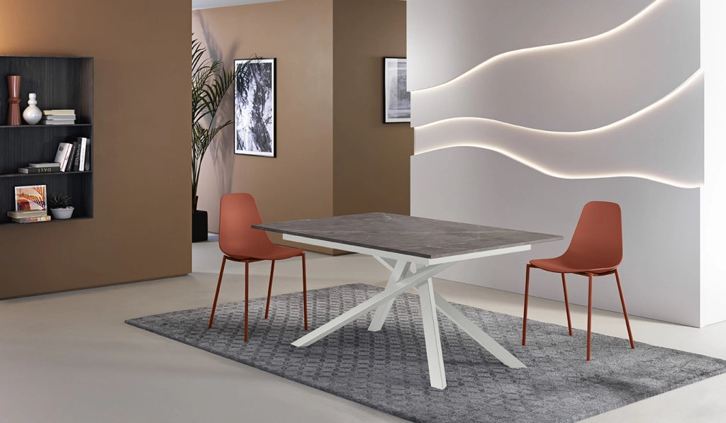 Tavolo Allungabile Pulse 25 Moderno con Piano in Melaminico Marmo Antracite Opaco e Struttura in Metallo Bianco - 140-190x90 cm