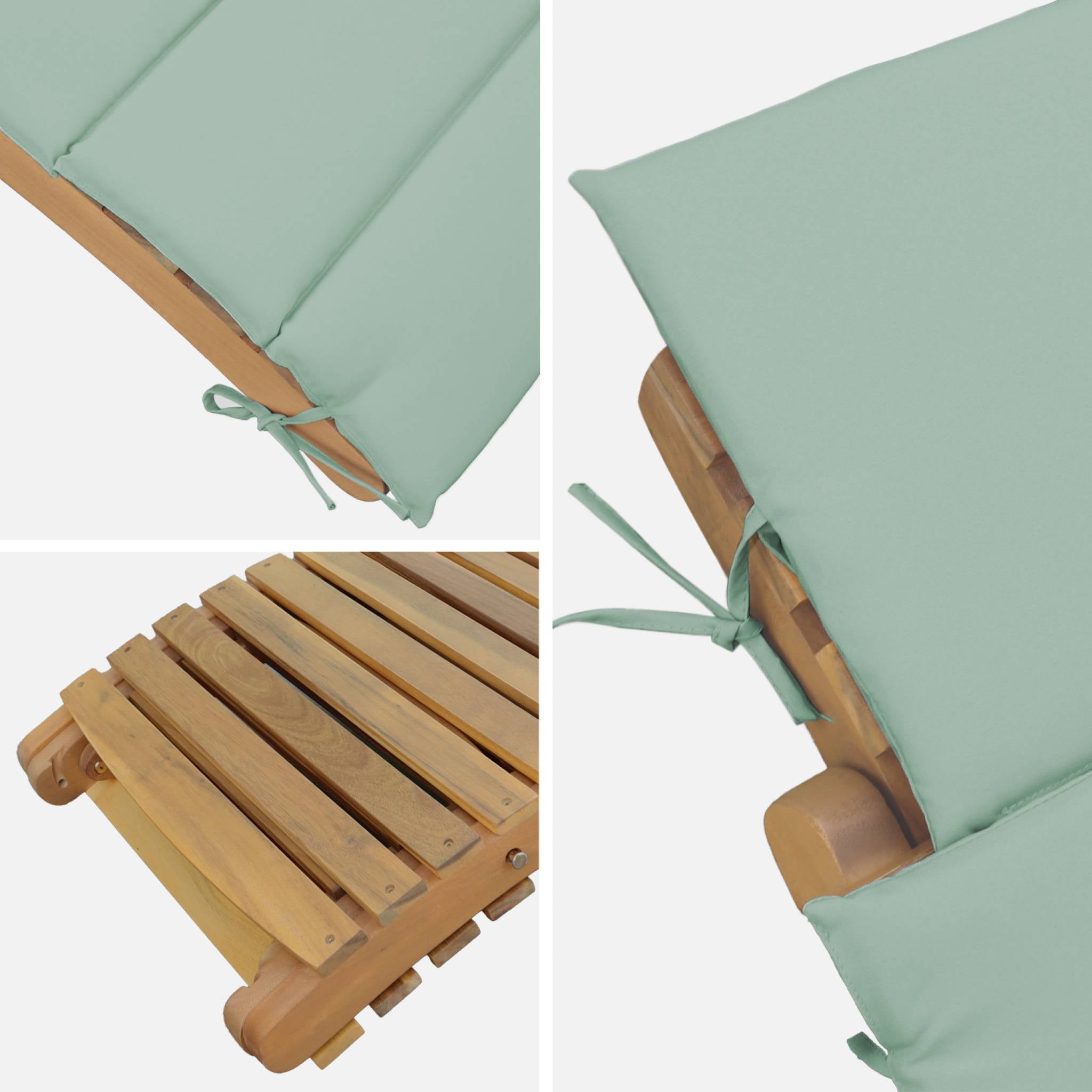 Set di 2 lettini prendisole in legno di acacia, verde grigio