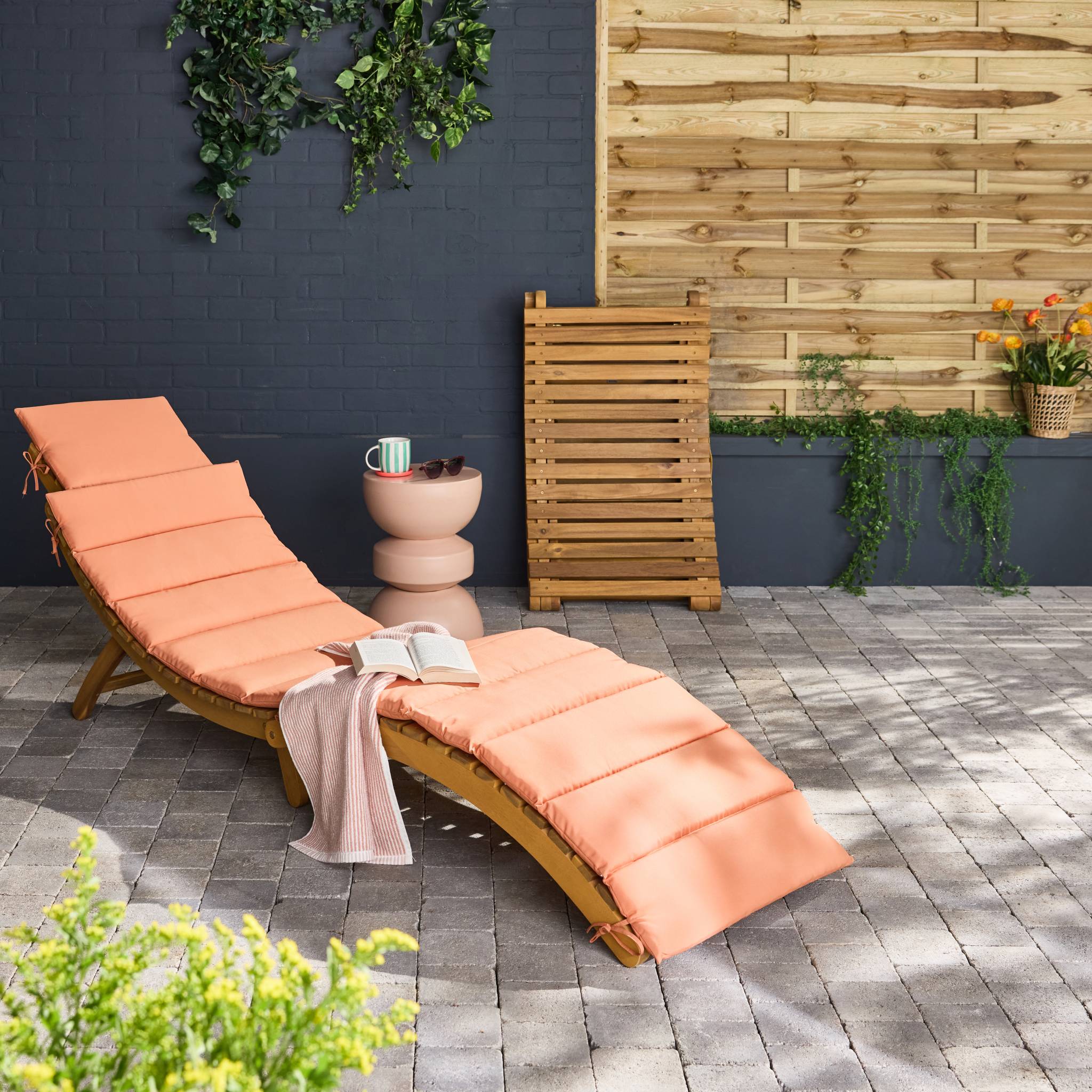 Set di 2 lettini prendisole in legno di acacia, terracotta