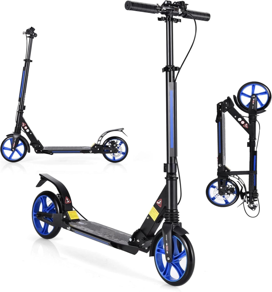 Scooter pieghevole con 2 ruote e freno, monopattino per bambini con 3 altezze regolabili, skateboard, carico fino a 100 kg, per bambini oltre 8 anni e adulti