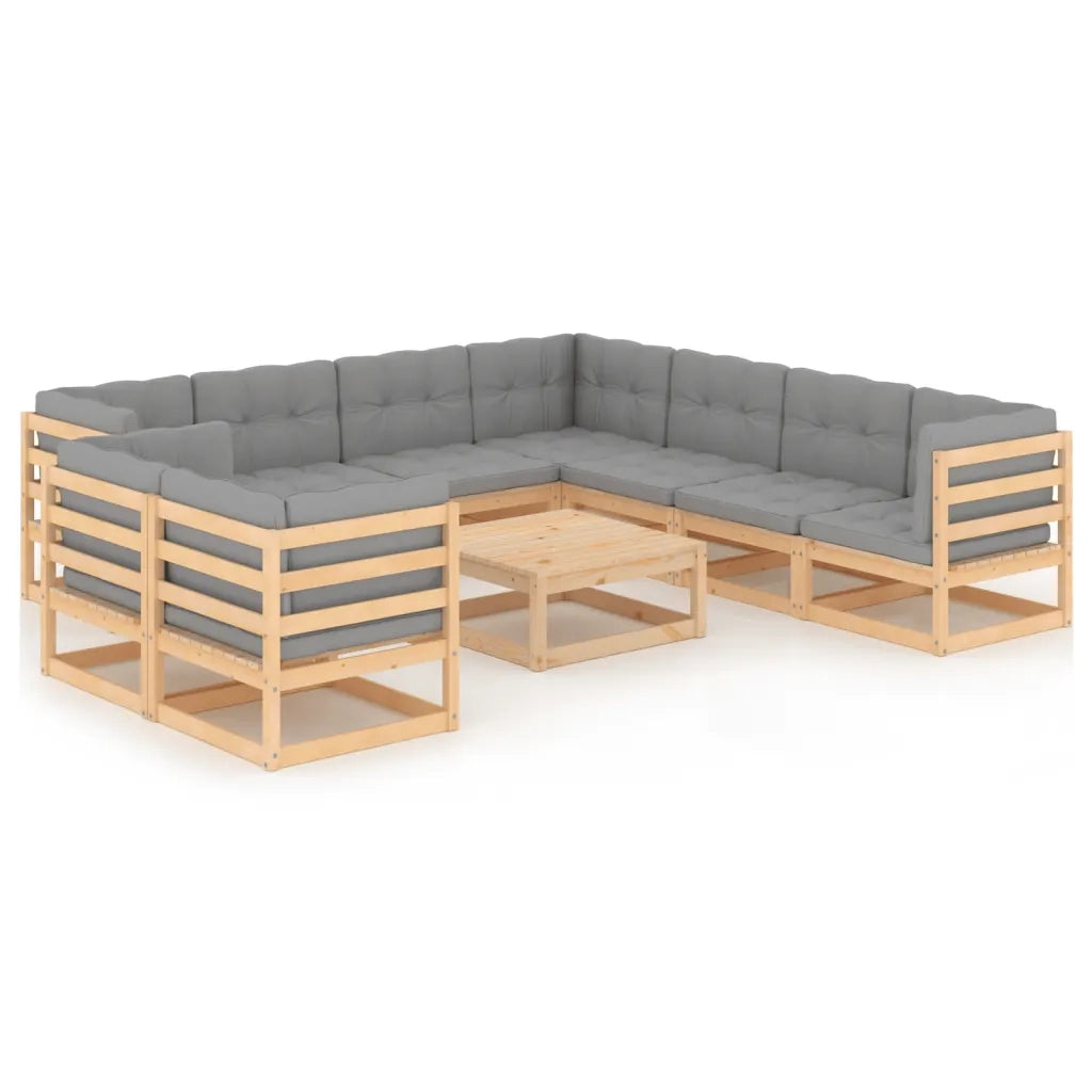 Set Divani da Giardino 10 pz con Cuscini Legno Massello di Pino cod mxl 39141