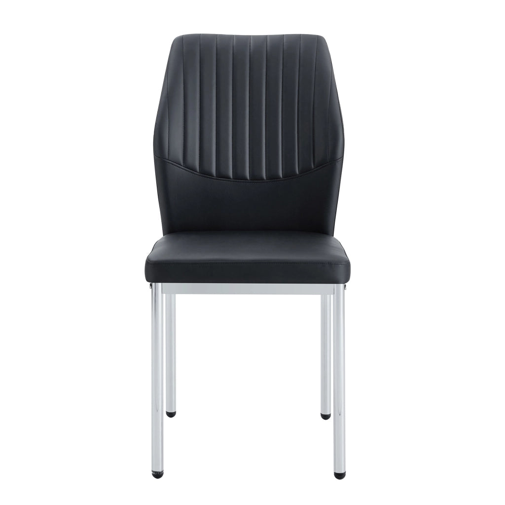 Sedia da pranzo Set di 4 con schienale a scanalature e gambe in metallo, PU Nero Argento