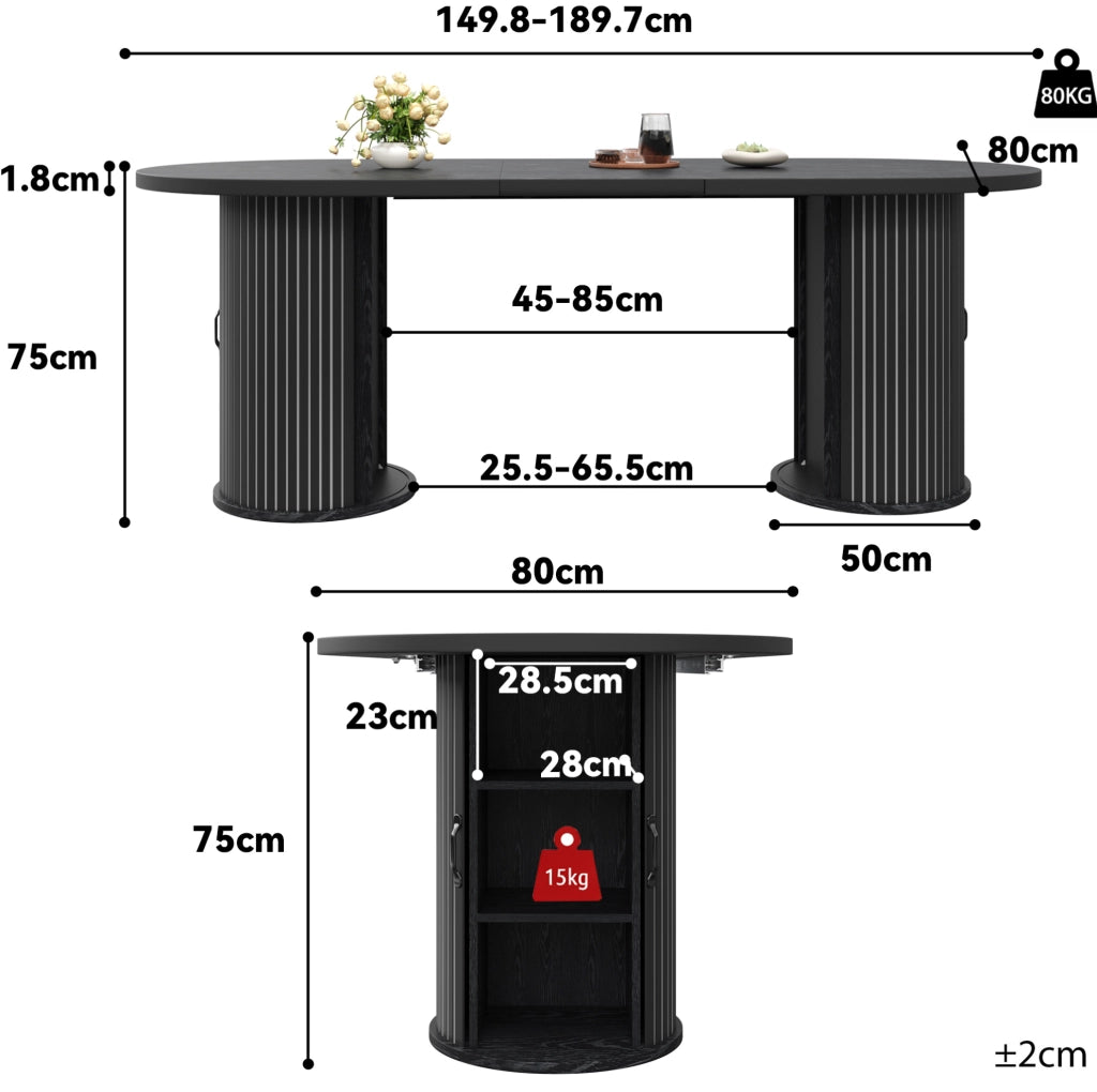 Tavolo da pranzo allungabile 150-190 cm in MDF nero con vano contenitore