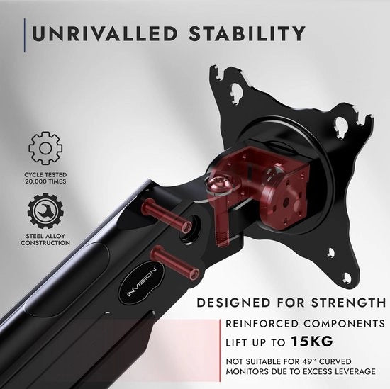 Supporto di Montaggio per Monitor da 24 a 49" - Regolabile e Inclinabile Ergonomicamente - VESA 75/100mm - Massimo 15kg