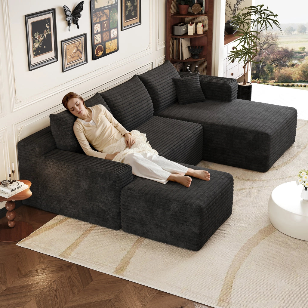 Divano angolare in tessuto con schiuma ad alta elasticità e montaggio semplice nero 241 × 151 × 58 cm