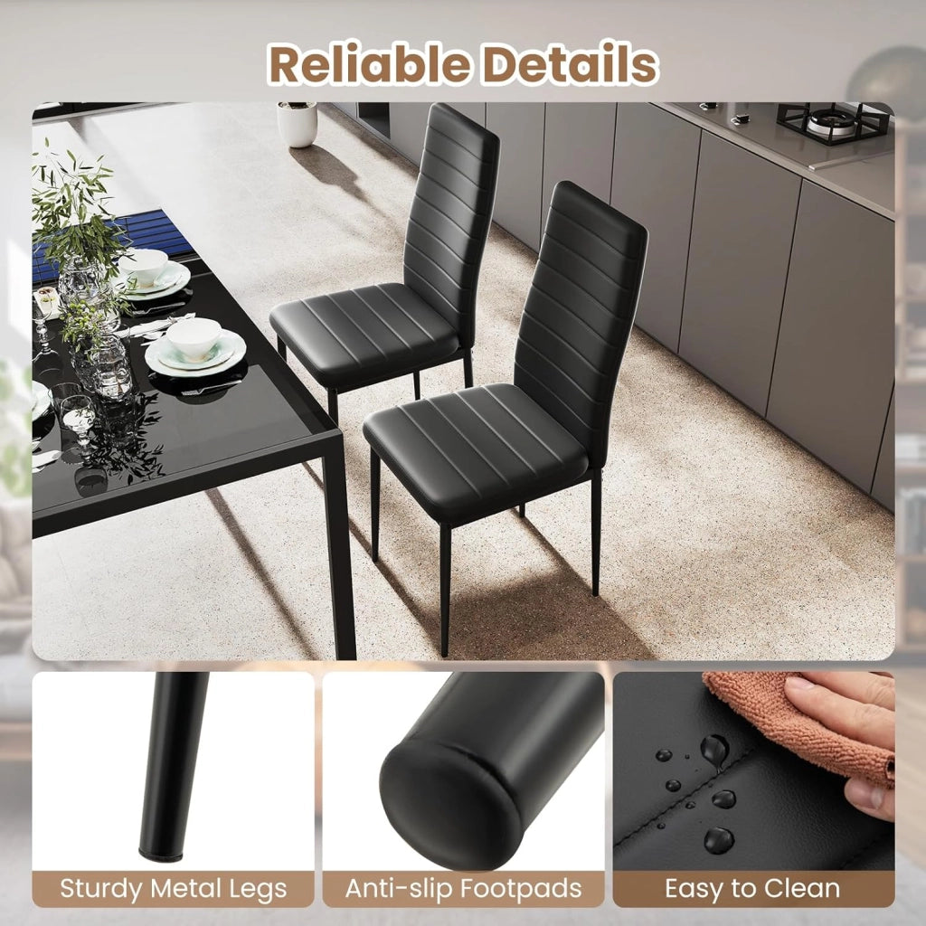 Set di 4 sedie da pranzo, schienale alto e seduta con imbottitura, sedie da cucina rivestite in pelle artificiale, struttura in metallo, portata fino a 150 kg, per sala da pranzo e ristorante