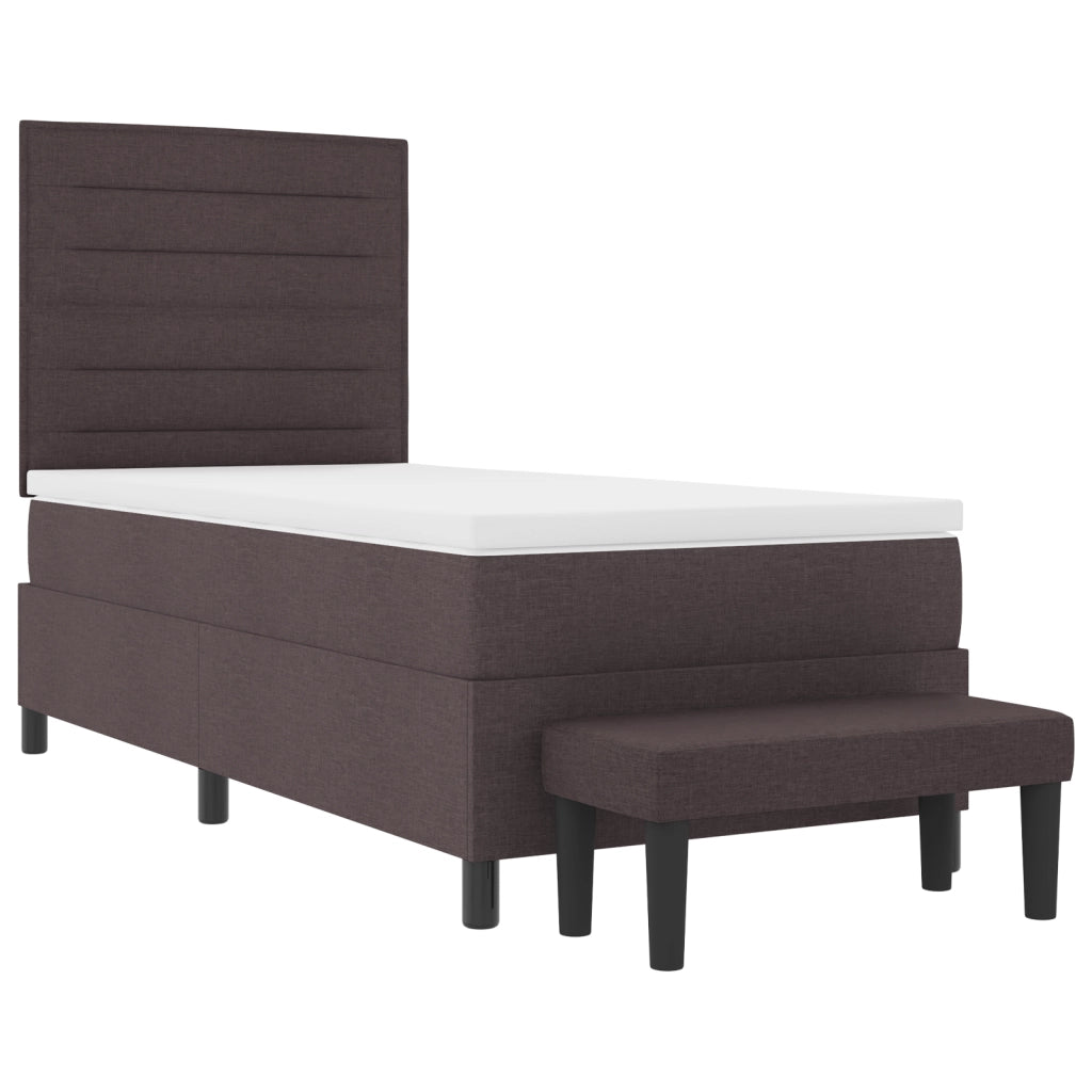 Letto Box Spring con Materasso e Panchina Marrone Scuro 90x200 cm Tessuto