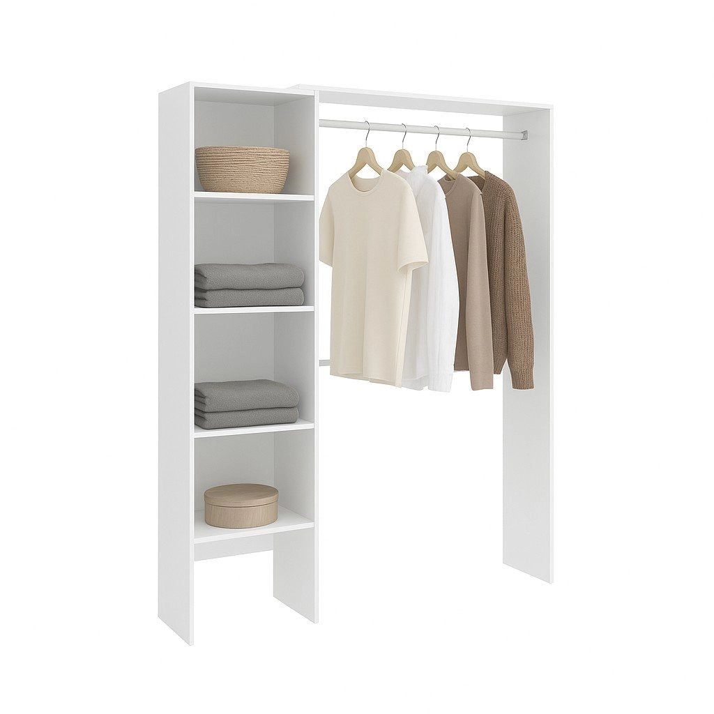Guardaroba Acquata, Struttura per cabina armadio, Mobile appendiabiti aperto, 140x40h187 cm, Bianco