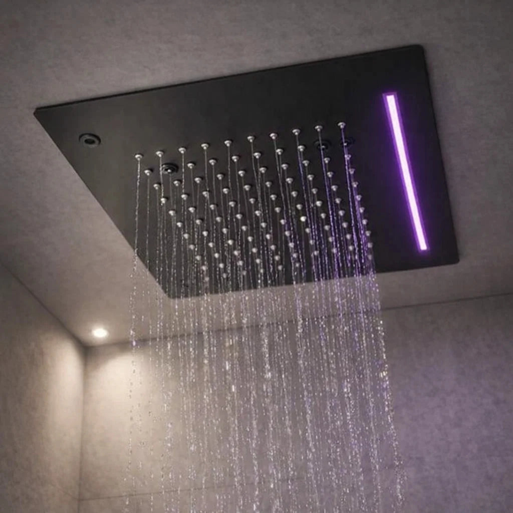 Soffione led a soffitto da incasso con cascata acciaio nero quadro ogomondo *** confezione 1