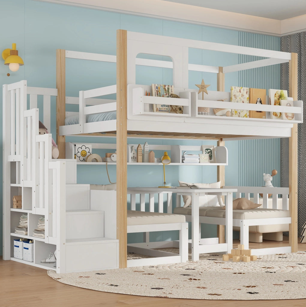 Letto a soppalco bambini 90x200 cm bianco e naturale