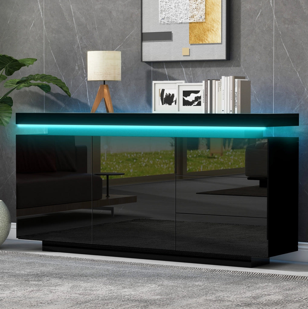 Credenza moderna laccata con illuminazione RGB e 3 cassetti