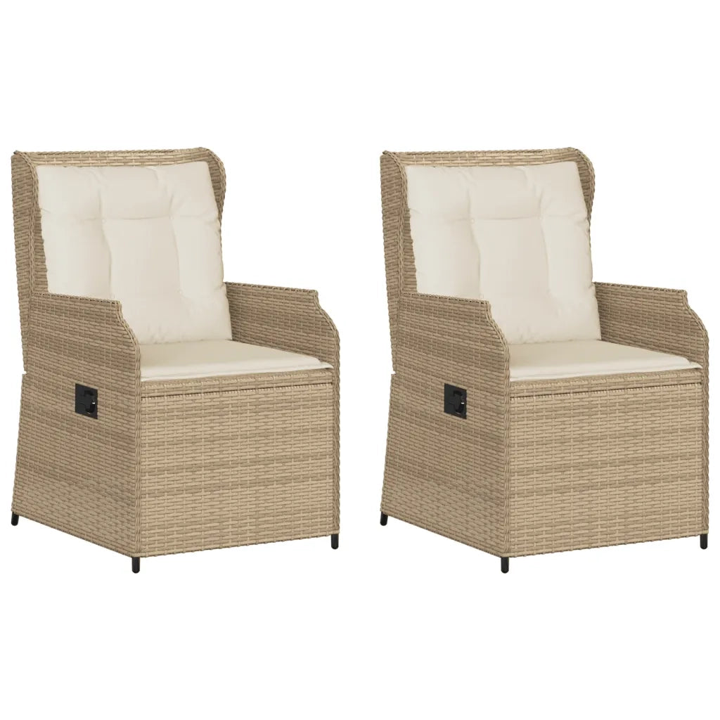 Sedie Reclinabili da Giardino 2pz con Cuscini Beige Polyrattan 368995
