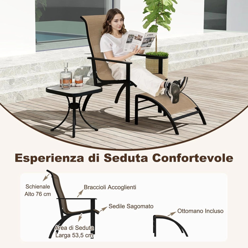 Set 5 Pezzi Tavolino e Sedia da Giardino, Set Mobile da Esterno con Tavolino Laterale e Sedia Adirondack, Set di Mobili da Conversazione per Patio, Veranda, Giardino