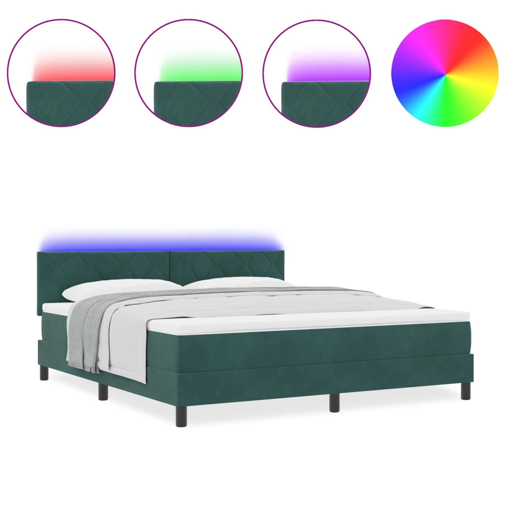 Letto con box spring e materasso & LED Verde scuro 180x200 cm in velluto