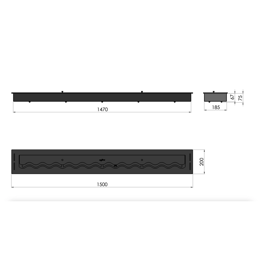 Bruciatore Inserto a Bioetanolo 150cm in Inox nero da incasso da 6 lt