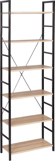 Libreria a 6 Livelli con 6 Comparti - Mobile per Libri - Comparto per Abbigliamento - Scaffale con Ladder - Illuminato in Noce / Nero 60x28x180 cm