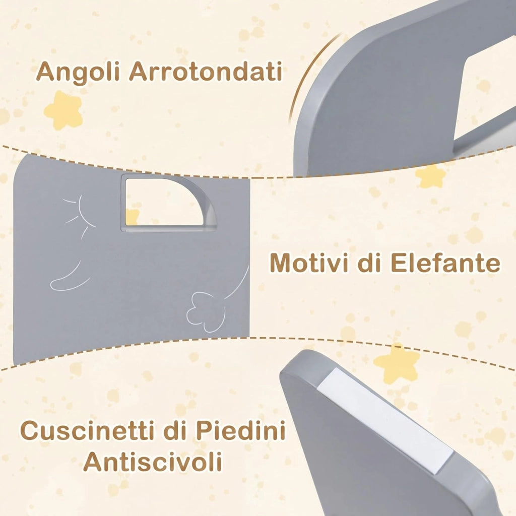Set Tavolo e 2 Sedie per Bambini, Tavolo e Sedie Salvaspazio per Bambini 3+ Anni con Lavagna per Disegnare e Piedini Antiscivolo, per Camerette, Soggiorno e Studio (Grigio)