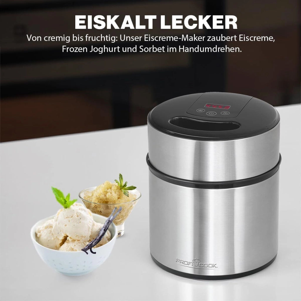 ProfiCook 501140 Gelatiera e Yogurtiera 1 8 L 12 W Timer Digitale Display LED Acciaio Inossidabile colore Nero