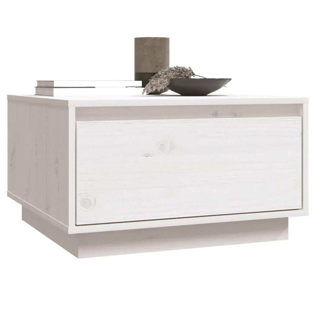 Tavolino da Salotto Bianco 55x56x32 cm Legno Massello di Pino 813406