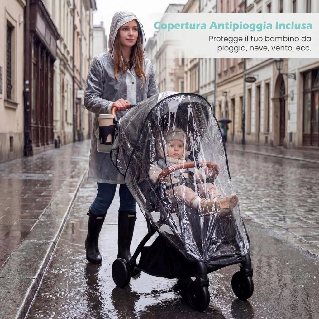 Passeggino Leggero per Neonati con Tettuccio, Schienale e Poggiapiedi Reclinabili, Passeggino Pieghevole con Portabicchieri, Cestello Portaoggetti, per Bambini 0-3 Anni (Grigio)
