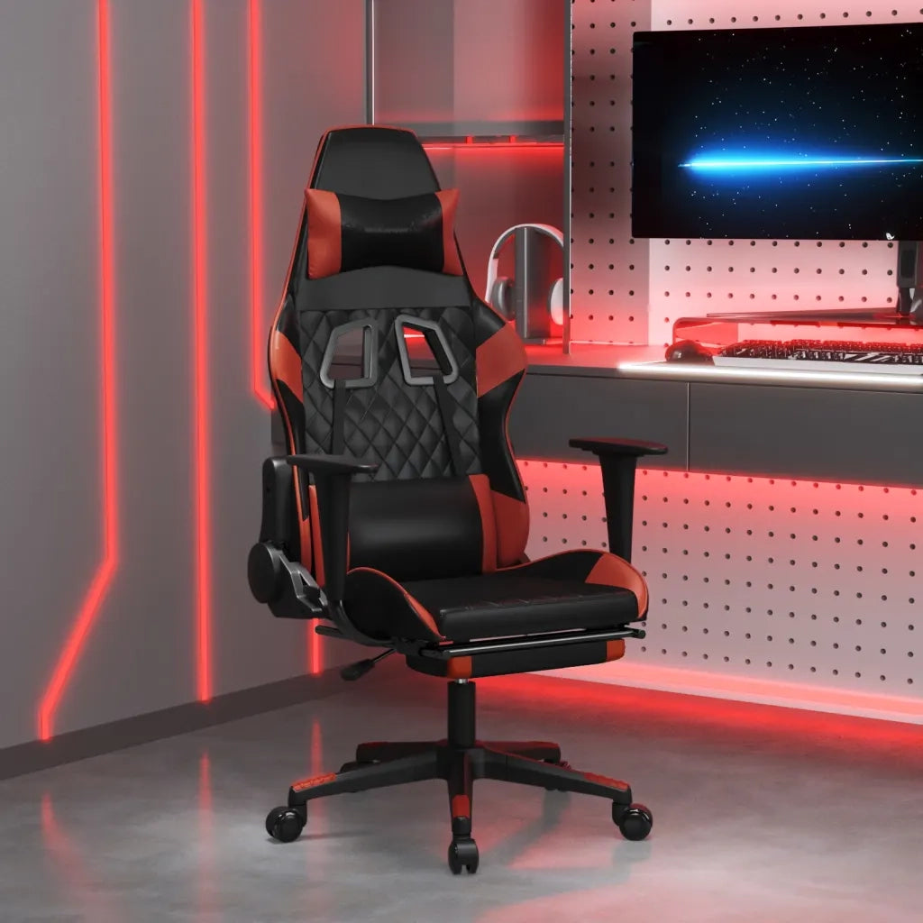 Sedia da Gaming con Poggiapiedi Nero e Rosso Vino in Similpelle