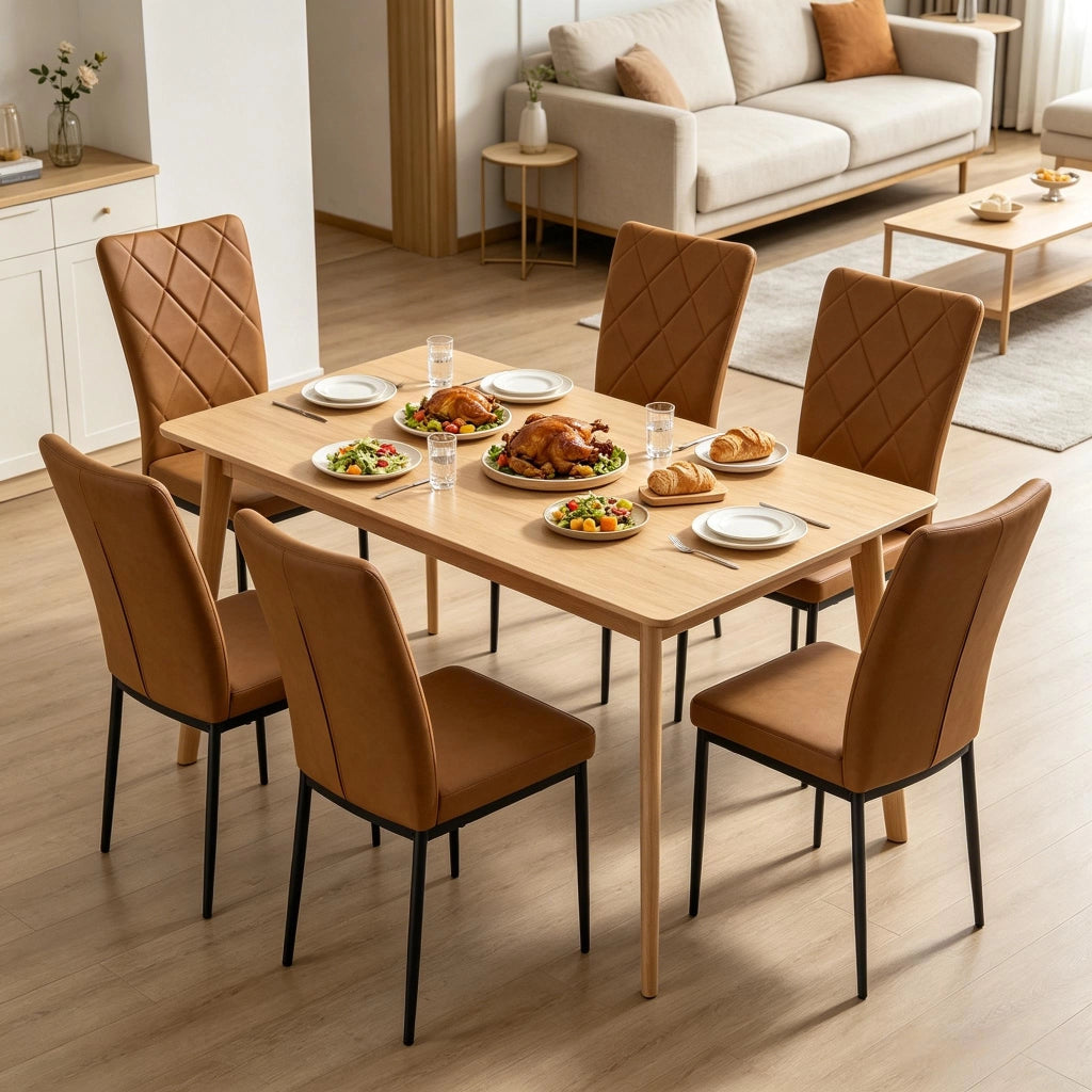 Set di 4 sedie da pranzo in similpelle marrone con schienale alto e struttura in metallo