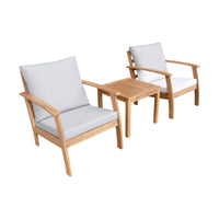 Set di 2 poltrone con tavolo in legno di acacia, ecrù