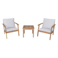 Set di 2 poltrone con tavolo in legno di acacia, ecrù