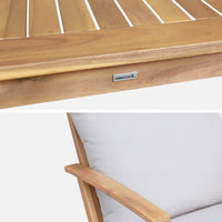 Set di 2 poltrone con tavolo in legno di acacia, ecrù